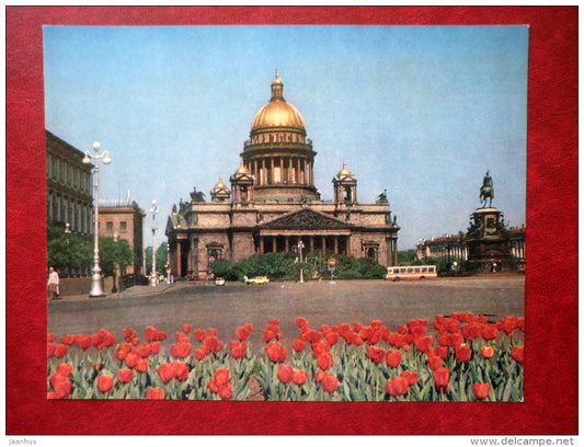 St. Isaac`s Square - tulips - Leningrad - St. Petersburg - large format card - 1980 - Russia USSR - unused - JH Postcards