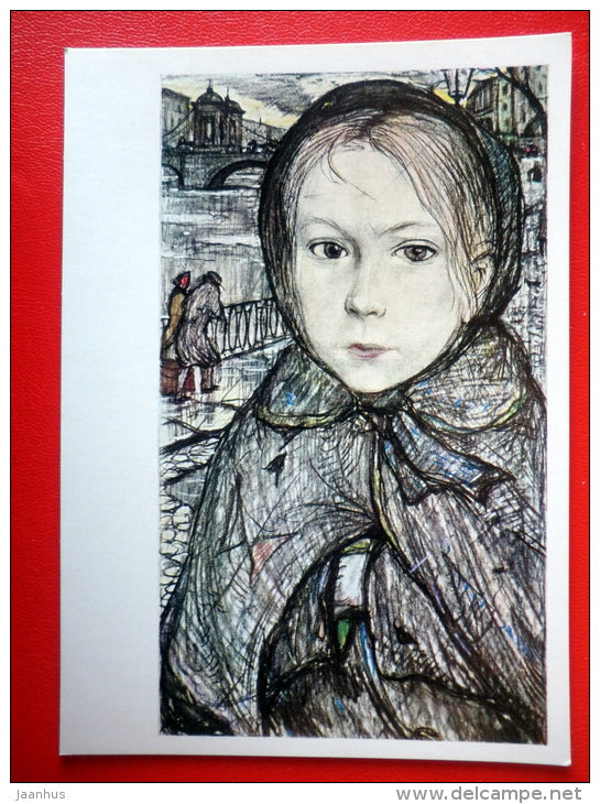 illustration by I. Glazunov . Netochka - Novel by F. Dostoyevsky Netochka Nezvanova - 1971 - Russia USSR - unused - JH Postcards