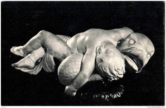 sculpture by Lorenzo Lorenzetto - Dead boy on a Dolphin - italian art - unused - JH Postcards