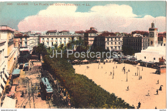 Alger - Algiers - La Place du Gouvernment - tram - LL - 366 - old postcard - Algeria - unused - JH Postcards
