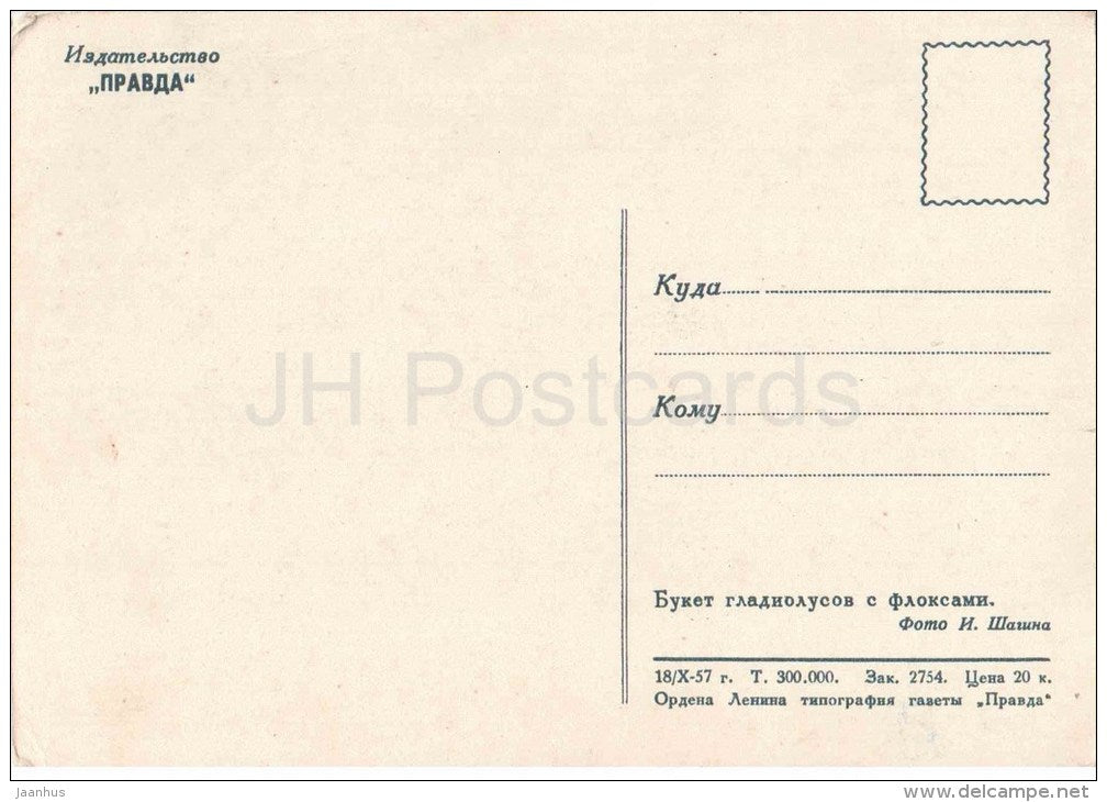 bouquet of gladiolus with phlox - flowers - vase - 1959 - Russia USSR - unused - JH Postcards