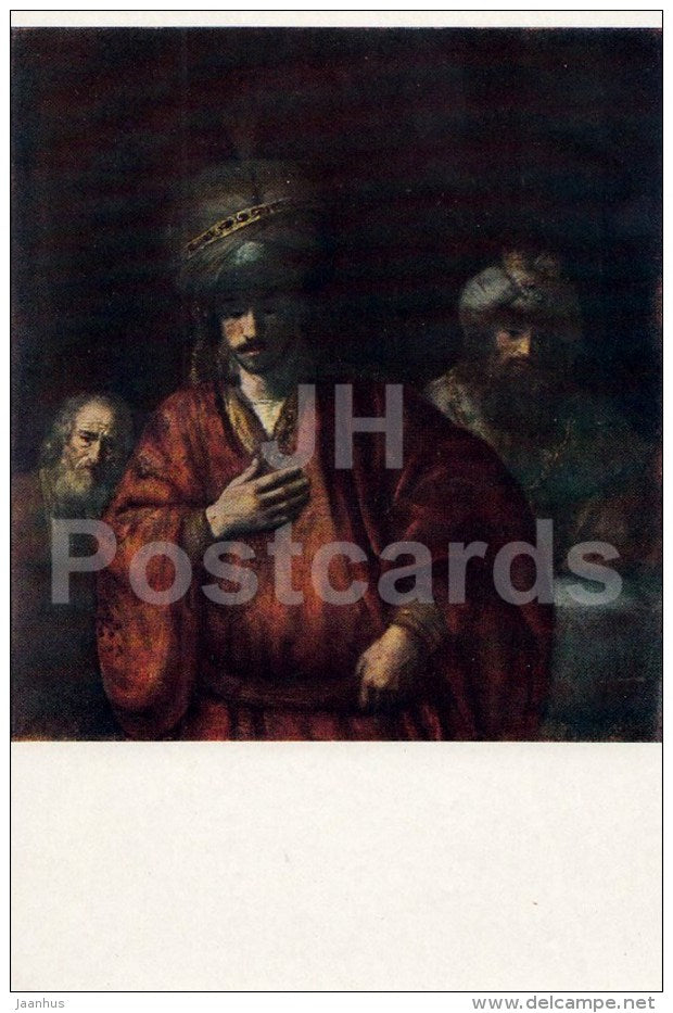 painting by Rembrandt - 1 - David and Uriah , 1665 - Dutch art - Russia USSR - 1963 - used - JH Postcards