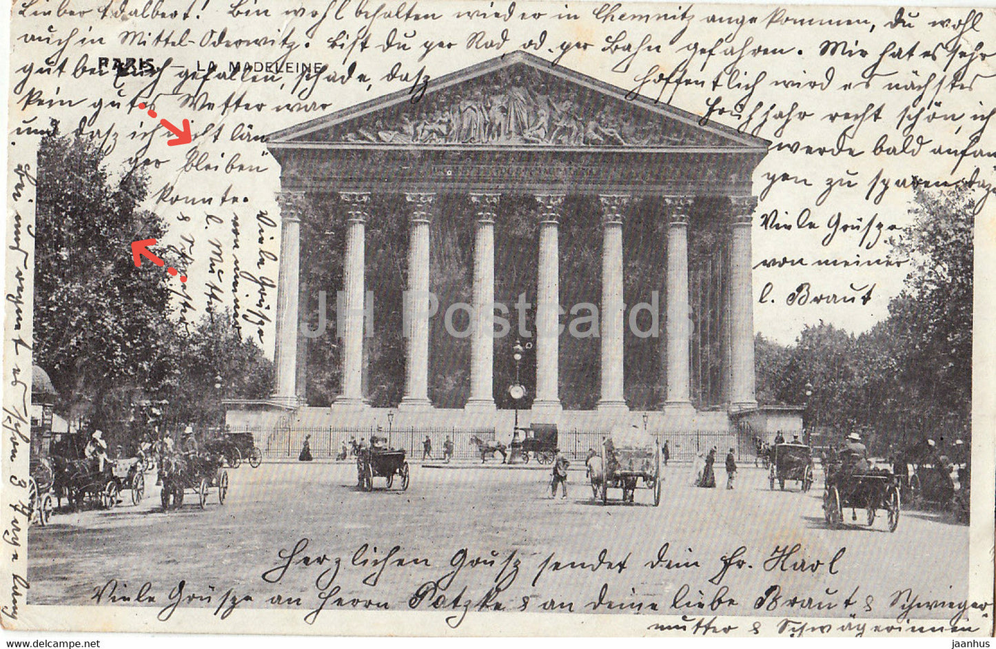 Paris - La Madeleine - horse carriage - old postcard - 1905 - France - used - JH Postcards