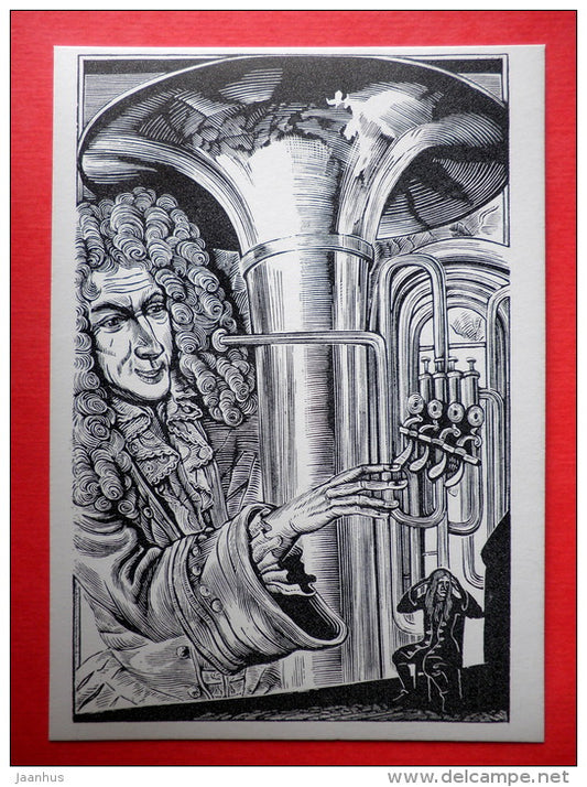 illustration by S. Harlamov - King with Music Instrument - Gulliver's Travels by D. Swift - 1978 - Russia USSR - unused - JH Postcards