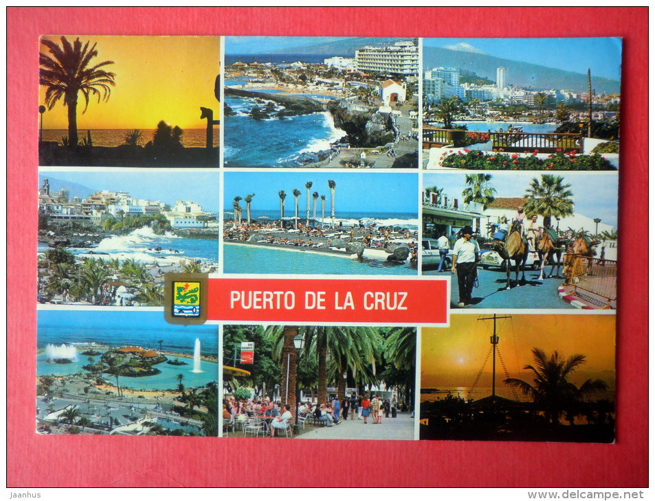 beach - camel -Puerto De La Cruz - Canary Islands - Tenerife - Spain - sent from Spain Canary to Estonia USSR 1988 - JH Postcards