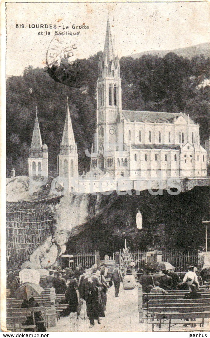 Lourdes - La Grotte et La Basilique - 819 - old postcard - France - used - JH Postcards
