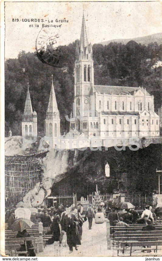 Lourdes - La Grotte et La Basilique - 819 - old postcard - France - used - JH Postcards