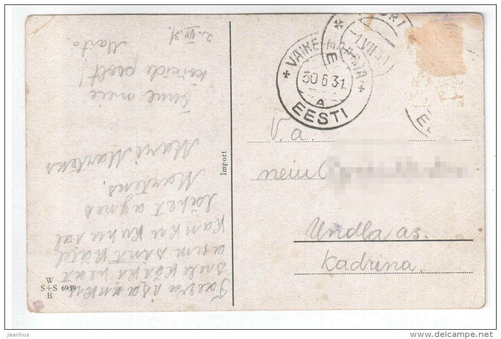 illustration - pine trees , forest - WSSB 6939 - old postcard - circulated in Estonia 1931 , Väike-Maarja - used - JH Postcards