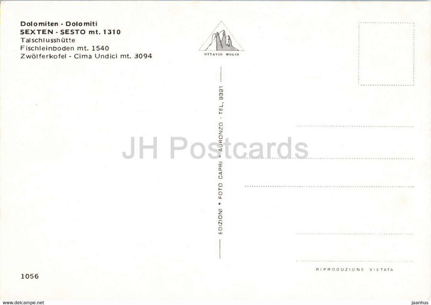 Dolomiti - Sexten - Sesto - Talschlusshutte Fischleinboden - Cima Undici - 1056 - Italy - unused