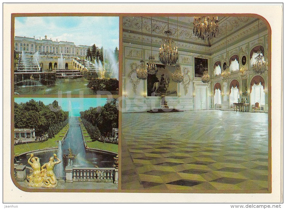 great Cascade - Marine Canal - Throne Hall of Grand Palace - Petrodvorets - 1987 - Russia USSR - unused - JH Postcards