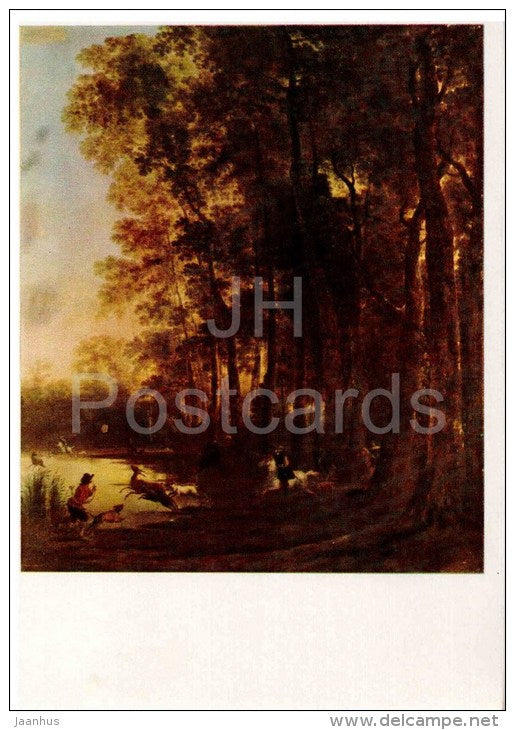 painting by Jan Hackaert - Deer Hunt - dutch art - unused - JH Postcards