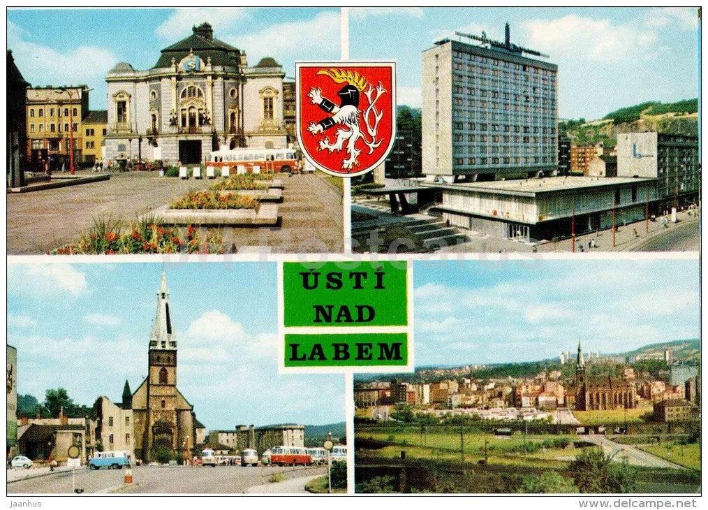 Church - Nejedleho Theatre - interhotel Bohemia - bus - Usti nad Labem - Czechoslovakia - Czech - unused - JH Postcards