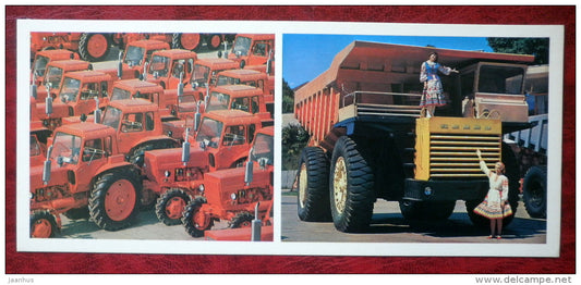 Belarus tractors and BeLAZ tip-up lorries - trucks - Minsk - 1980 - Belarus USSR - unused - JH Postcards