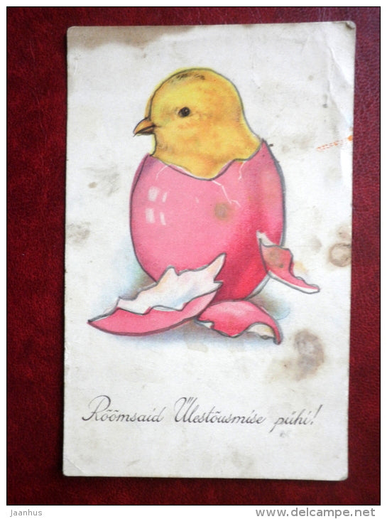 Easter Greeting Card - chicken - egg - WO 1 - circulated in 1934 - Estonia - used - JH Postcards