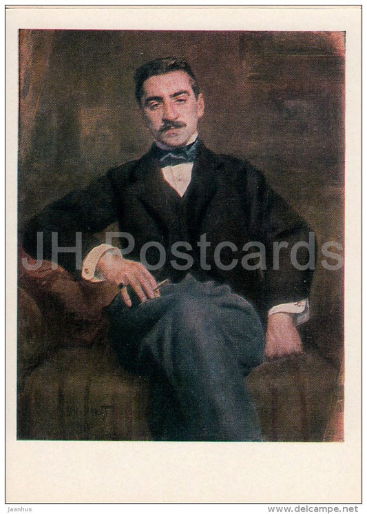 painting by L. Bakst - Portrait of Russian Writer Walter Nouvel , 1895 - Russian art - Russia USSR - 1981 - unused - JH Postcards