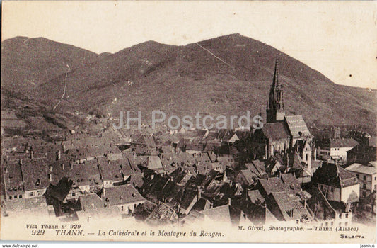 Thann - La Cathedrale et la Montagne du Rangen - 929 - old postcard - France - used - JH Postcards