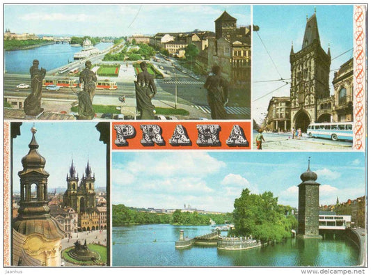 Vltava river - swimming hotel Albatros - Powder Tower - Jiraskov - Praha - Prague - Czechoslovakia - Czech - used 1972 - JH Postcards