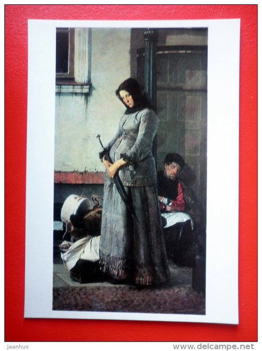 painting by N. Yaroshenko . Expelled - woman - russian art - unused - JH Postcards