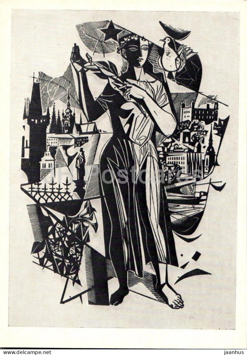 painting by Milos Vincent Hloznik - Constitution of the CSSR - Slovakia art - 1977 - Russia USSR - unused - JH Postcards