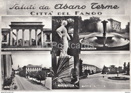 Saluti da Abano Terme - Citta del Fango - via Roma - Pietro d'Abano - 1962 - Italy - used - JH Postcards