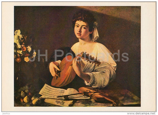painting by Caravaggio - The Lute Player , 1595 - violin - Italian art - 1980 - Russia USSR - unused - JH Postcards