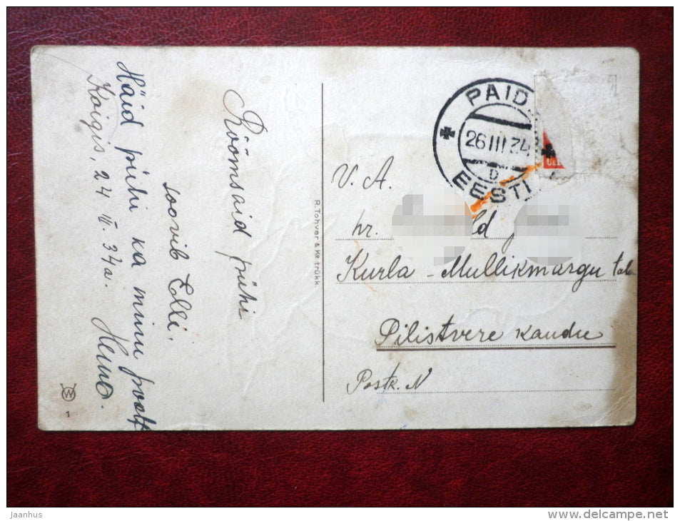 Easter Greeting Card - chicken - egg - WO 1 - circulated in 1934 - Estonia - used - JH Postcards