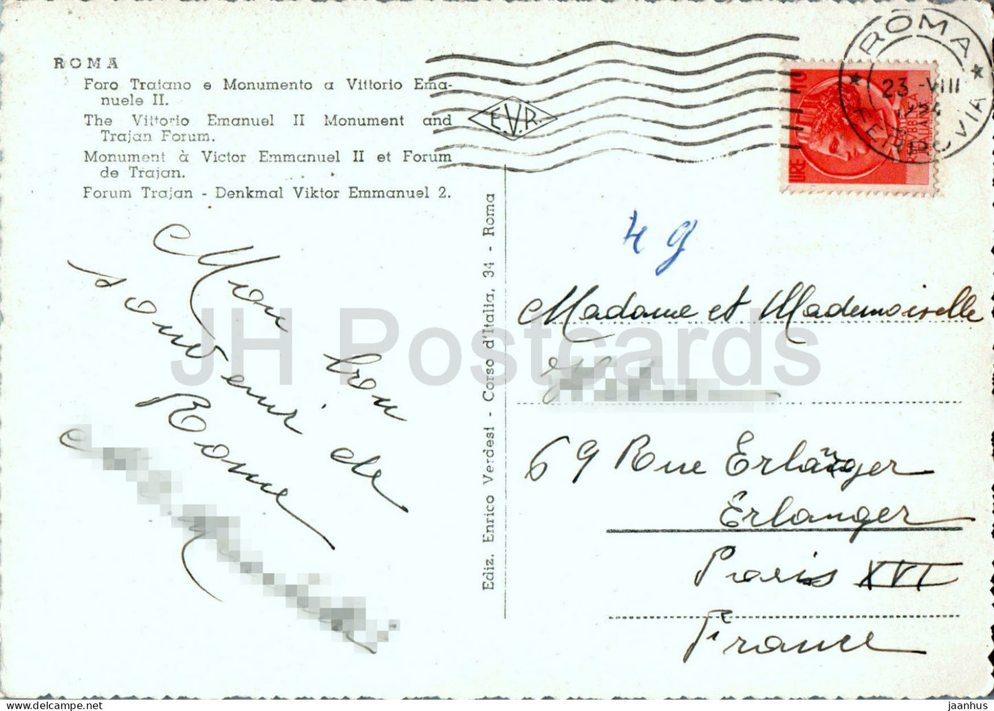 Roma - Rome - Foro Traiano e Monumento a Vittorio Emanuele II - Forum de Trajan - carte postale ancienne - 1954 - Italie - utilisé 