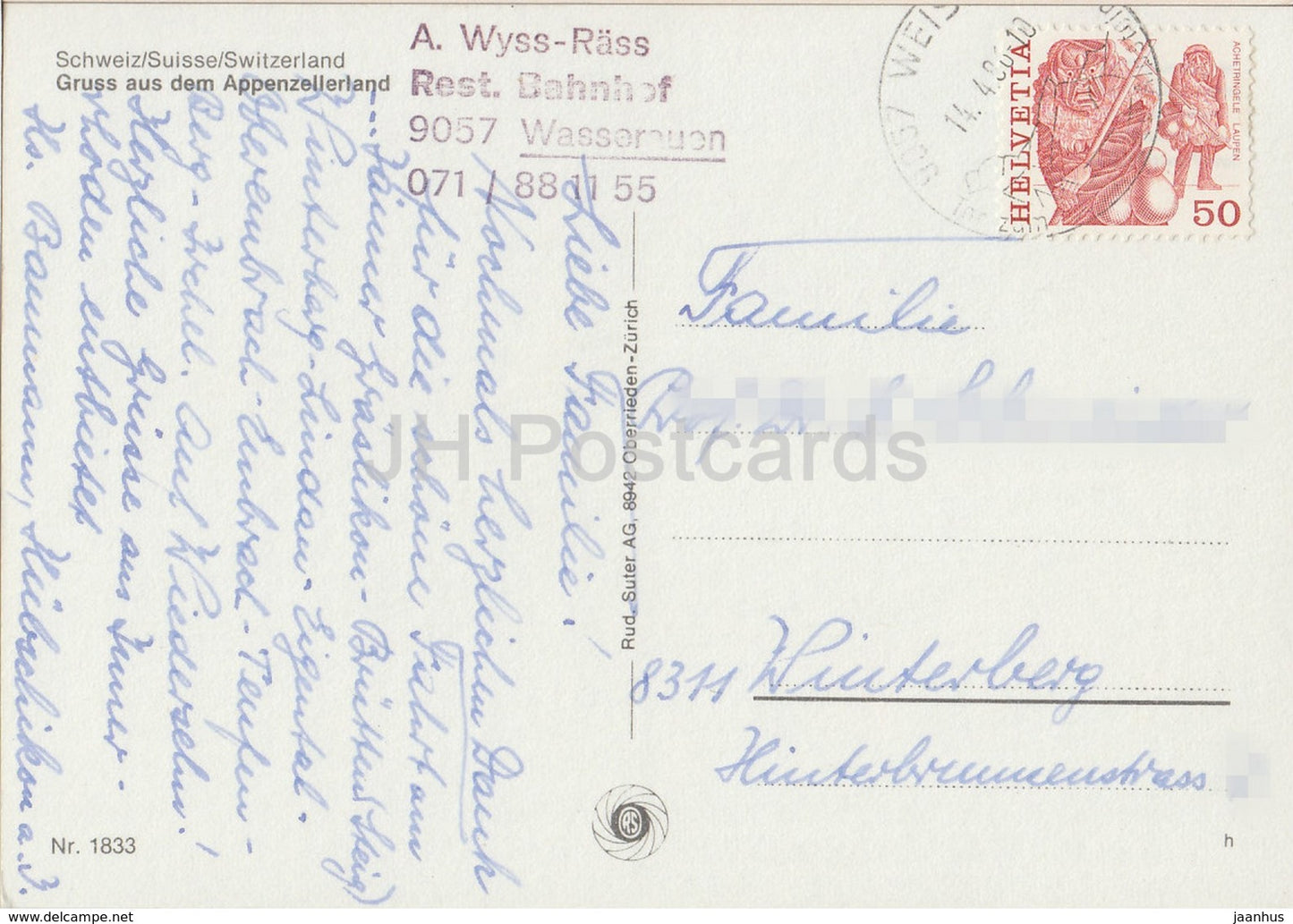 Gruss aus dem Appenzellerland - multiview - cable car - folk costumes - 1833 - 1986 - Switzerland - used