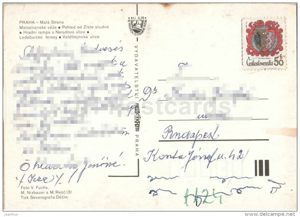 Praha - Prague - Mala Strana - town hall ramp and Neruda Street - Ledeburk terraces - Czechoslovakia - Czech - used - JH Postcards