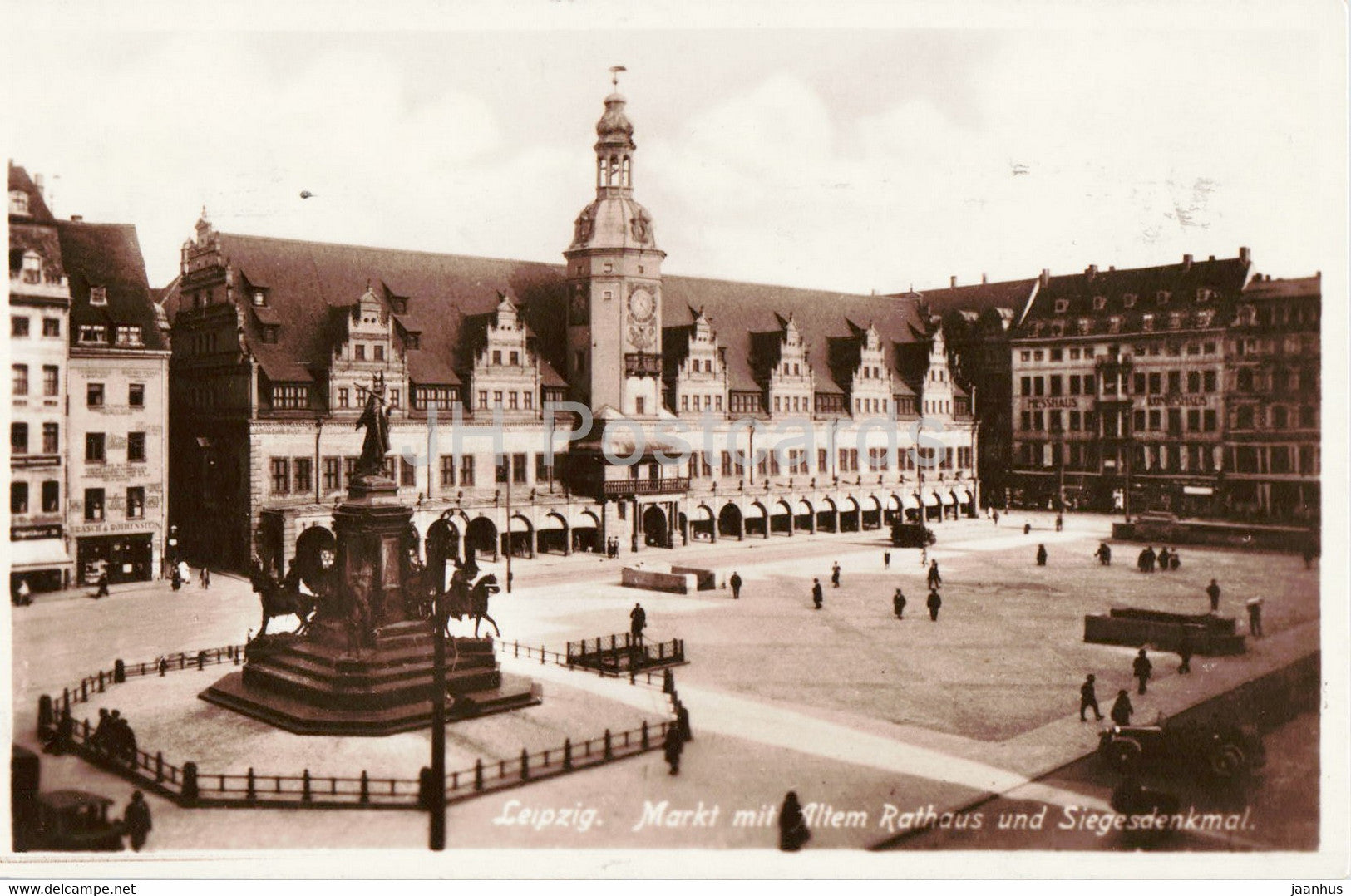 Leipzig - Markt mit Altem Rathaus und Siegesdenkmal - town hall - monument - old postcard - 1925 - Germany - used - JH Postcards