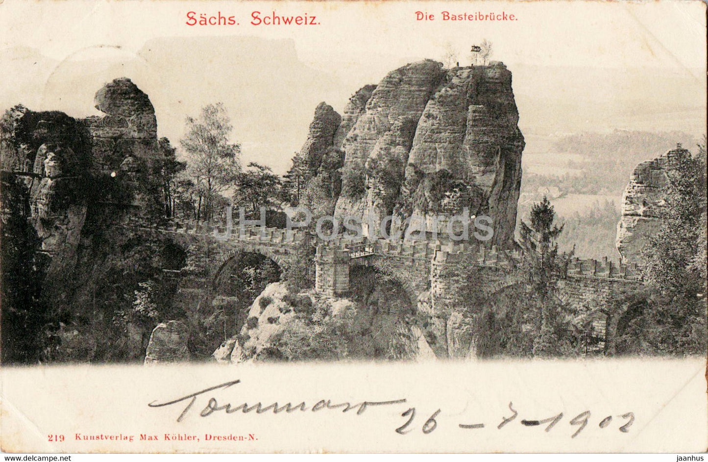 Sachs Schweiz - Die Basteibrucke - 219 - old postcard - 1902 - Germany - used - JH Postcards