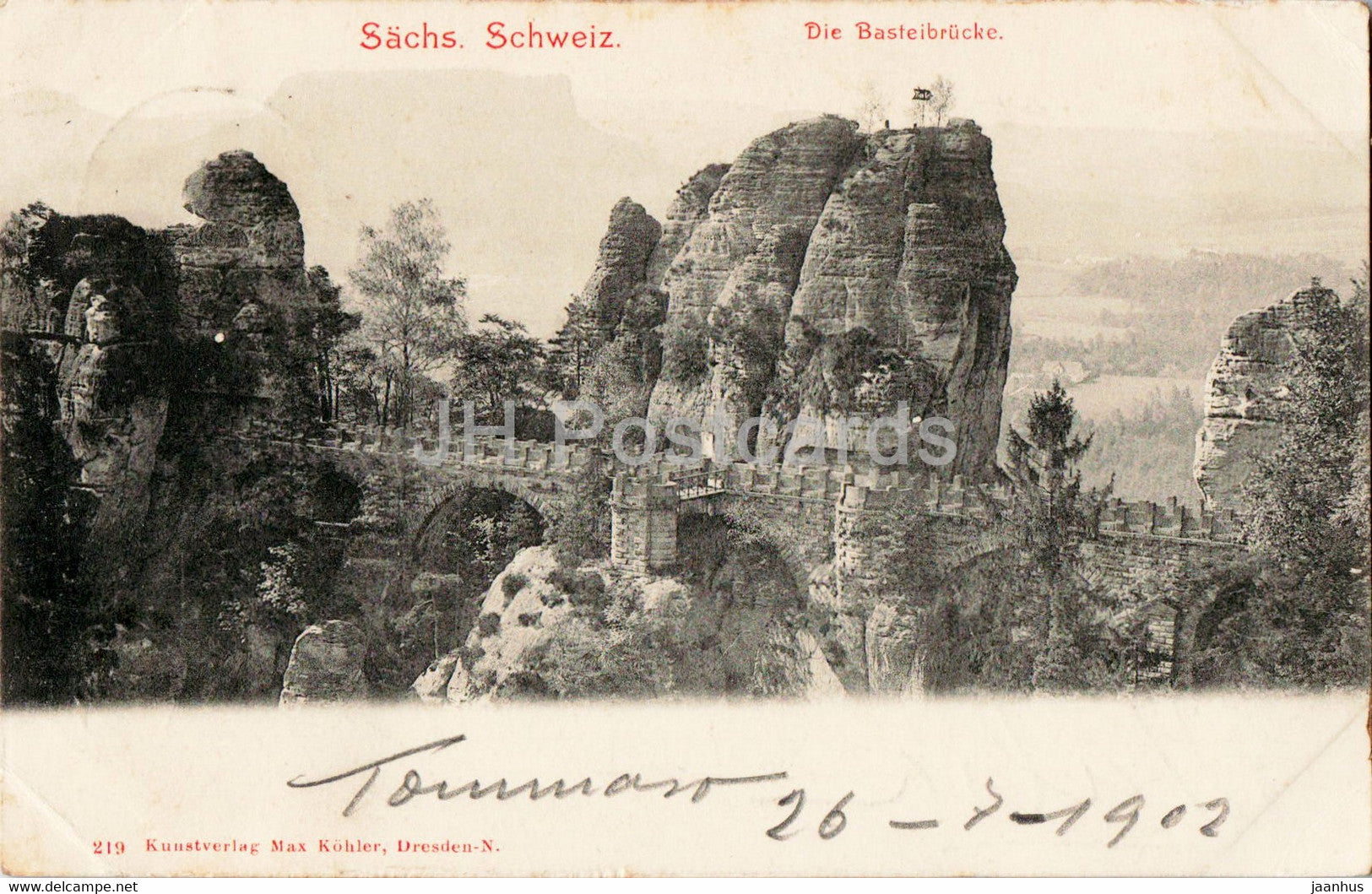 Sachs Schweiz - Die Basteibrucke - 219 - old postcard - 1902 - Germany - used - JH Postcards