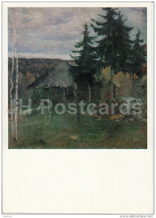 painting by M. Nesterov - Autumn in the Village , 1942 - Russian art - 1988 - Russia USSR - unused - JH Postcards