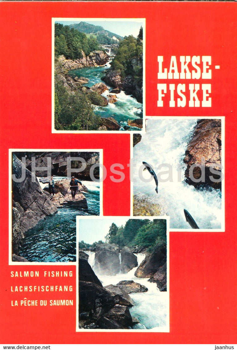 Lakse Fiske - Salmon Fisfhing - Norway - unused - JH Postcards