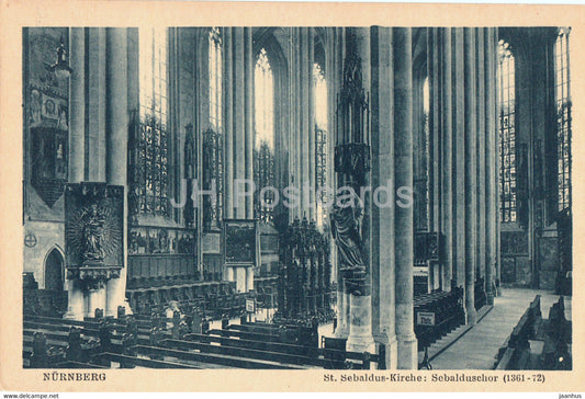 Nurnberg - St Sebaldus Kirche - Sebalduschor - church - old postcard - Germany - unused - JH Postcards