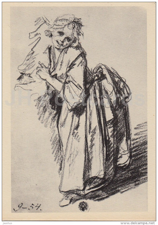 painting  by Jean-Baptiste Greuze - Girl . Sketch - French art - 1956 - Russia USSR - unused - JH Postcards