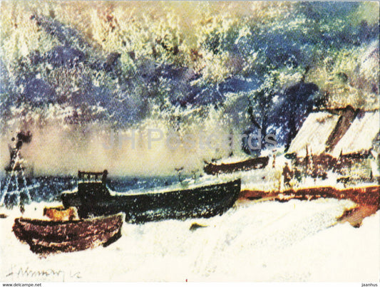 painting by A. Blunava - Fishing boat - 1 - Latvian art - 1963 - Latvia USSR - unused - JH Postcards