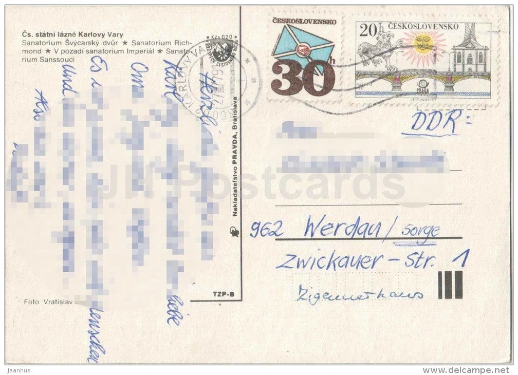 spa - sanatorium Richmond - Imperial - Sanssouci - Karlovy Vary - Karlsbad - Czechoslovakia - Czech - used 1979 - JH Postcards