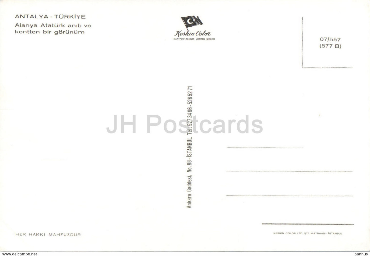 Alanya - Ataturk monument and a view of the city - Keskin Color - Turkey - unused