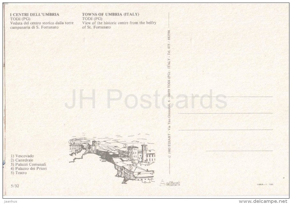 Torre Campanaria di S. Fortunato - belfry - Todi - Perugia - Umbria - 5/32 - Italia - Italy - unused - JH Postcards