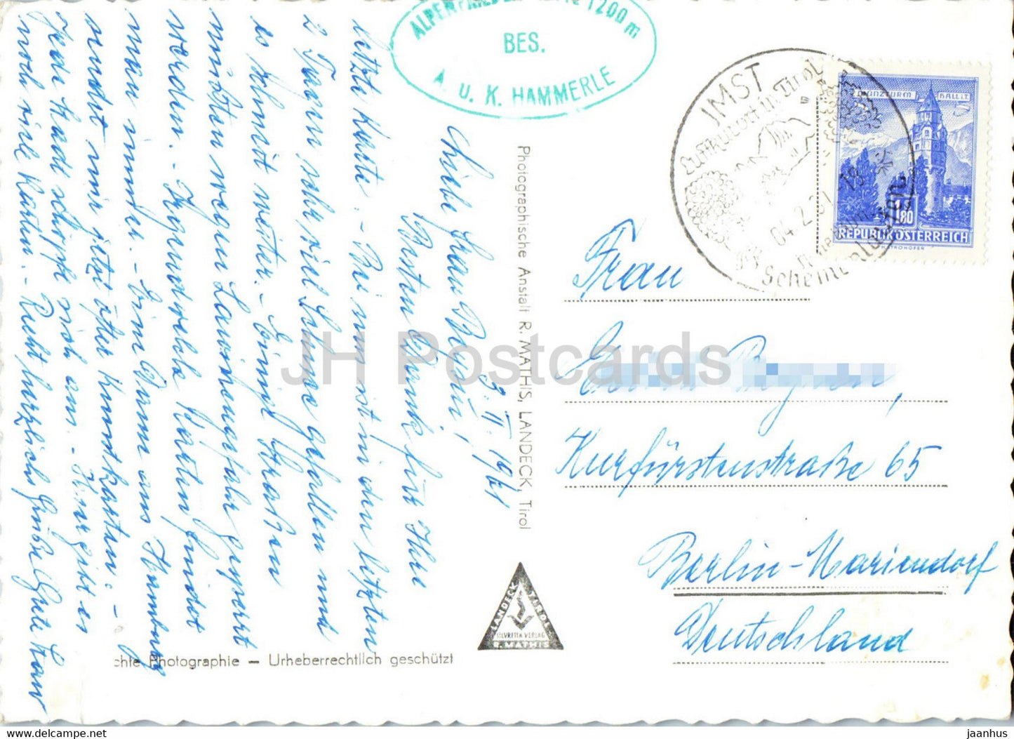 Hammerlehütte mit Miemingergruppe u Kronburg - Tirol - alte Postkarte - 1961 - Österreich - gebraucht
