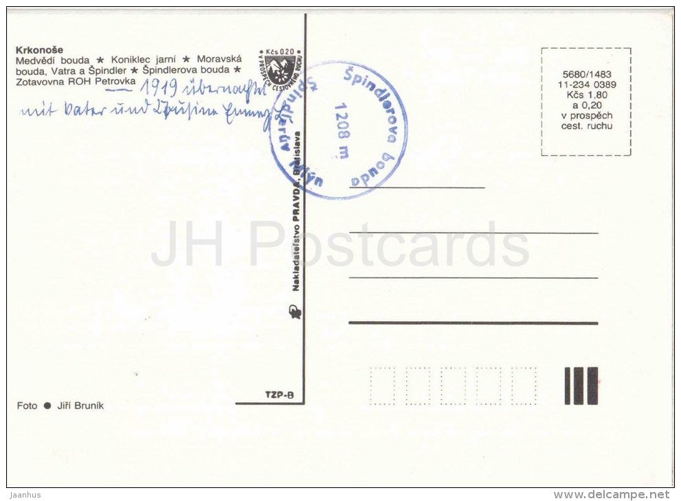 Krkonoše - Medvedi shed - Czechoslovakia - Czech - unused - JH Postcards