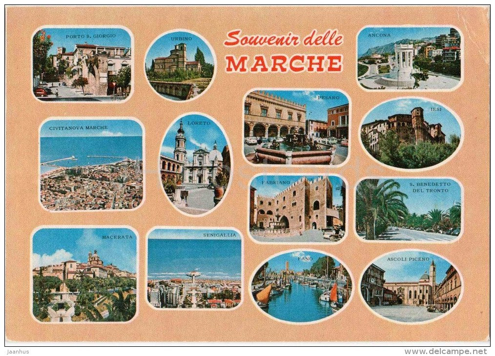 Souvenir delle Marche - Porto S. Giorgio , Urbino , Ancona , Tesi , Loreto - Marche - 5635-F - Italia - Italy - used - JH Postcards