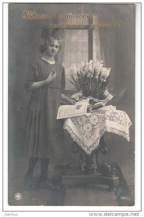 Young woman - flowers - NPG 7475/1 - old postcard - circulated in Estonia - used - JH Postcards