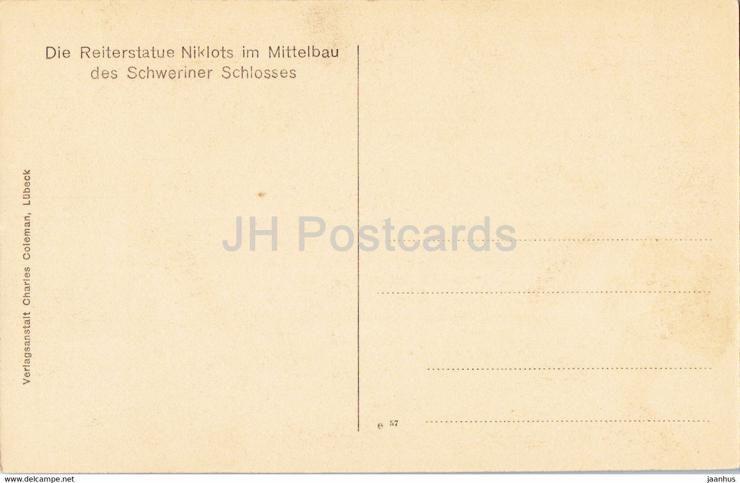 Reiterstatue Niklots im Mittelbau des Schweriner Schlosses - monument - horse - castle - old postcard - Germany - unused