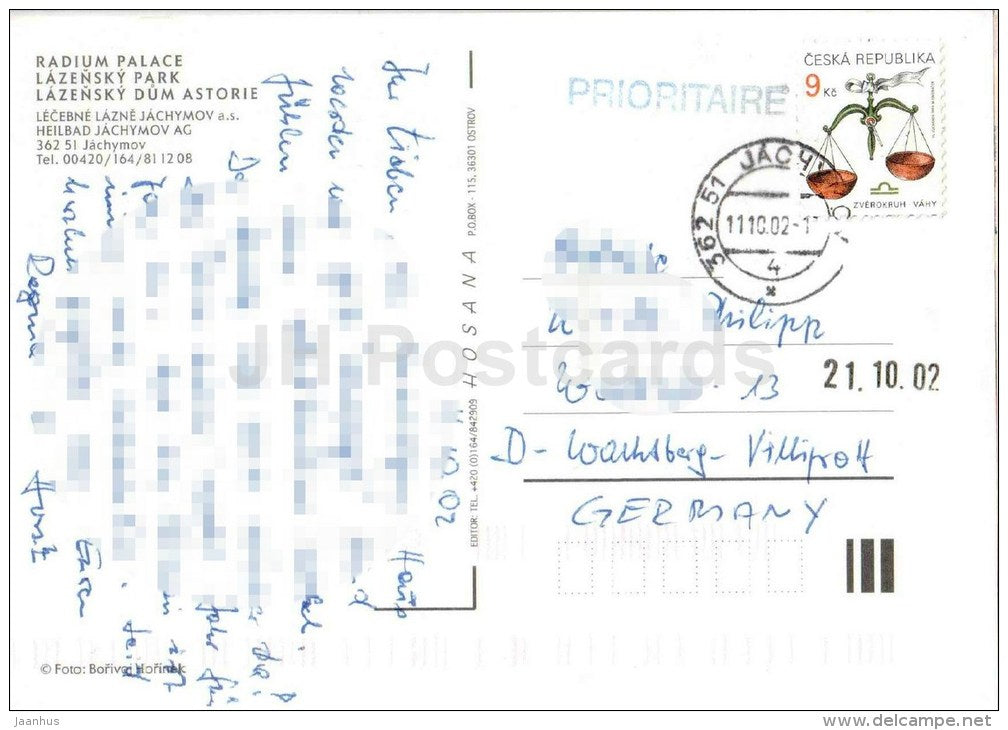 Radium Palace - Spa Park - Spa Hpuse Astoria - Jachymov - Czech - used 2002 - JH Postcards