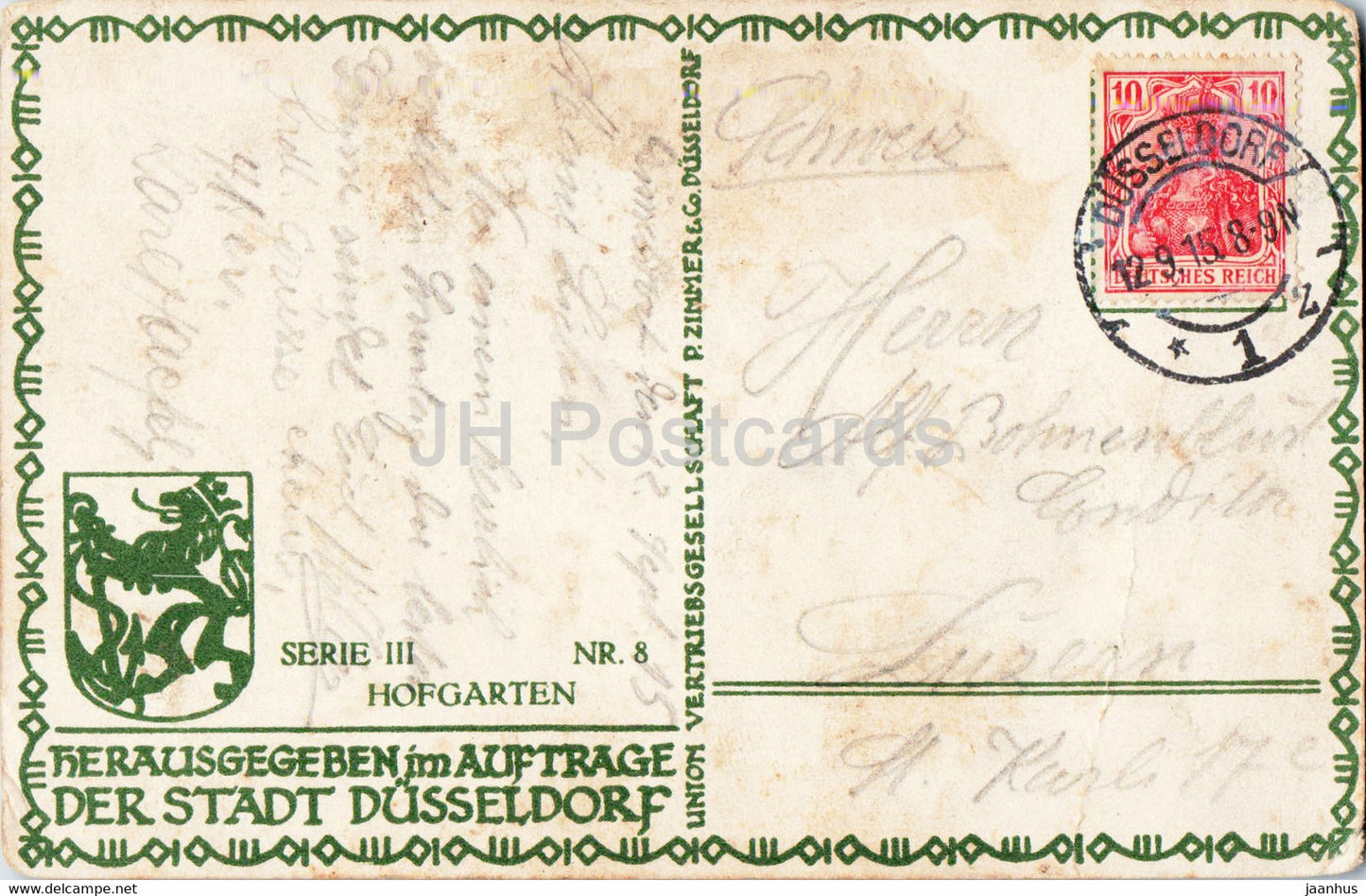 Düsseldorf - Hofgarten - carte postale ancienne - 1915 - Allemagne - utilisé