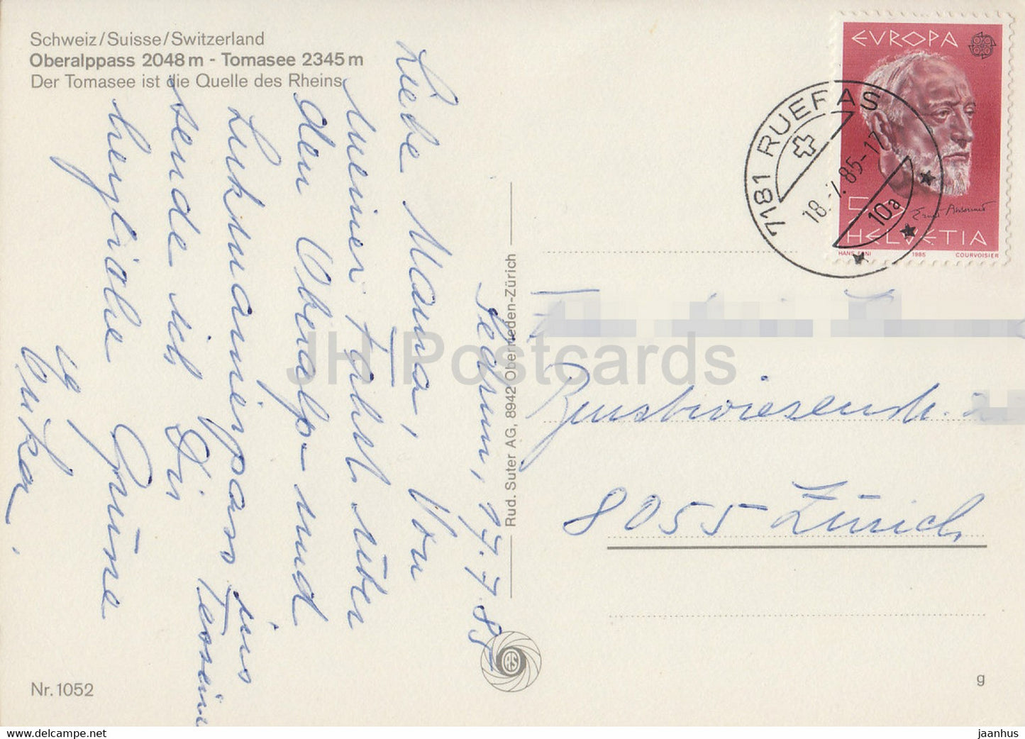 Oberalppass 2048 m - Tomasee 2345 m - Der Tomasee ist die Quelle des Rheins - train - railway 1985 - Switzerland - used