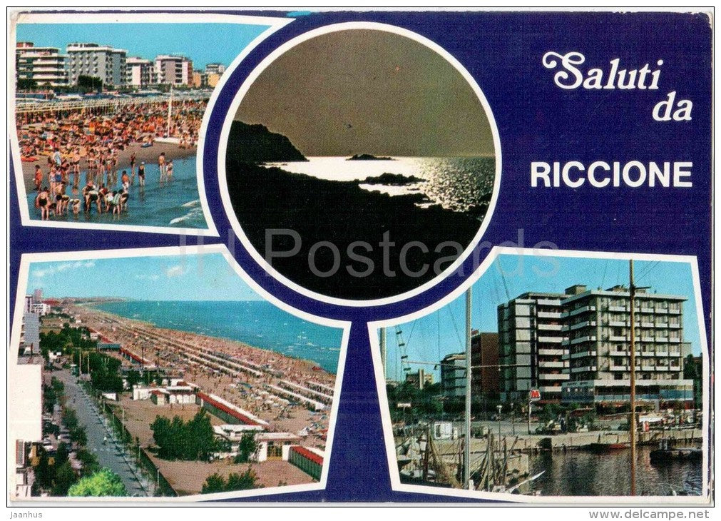 Saluti da Riccione - beach - Rimini - Emilia-Romagna - Italia - Italy - sent from Italy to Germany - JH Postcards