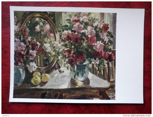 Painting by A. M. Gerasimov - roses , 1940 - flowers - russian art - unused - JH Postcards